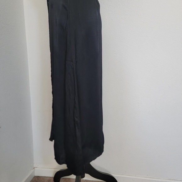 Mango Suit Black Midi Pearl Snap Button Up Collar Short Sleeve Satin Dress Small - Picture 9 of 16